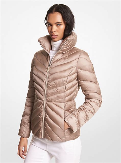 michael michael kors metallic quilted nylon puffer coat|saks michael kors puffer jacket.